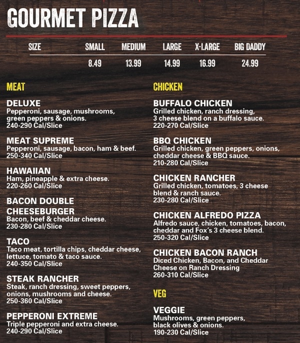 MENU Pizza Menu & Discount Coupons Foxs Pizza Johnson City TN